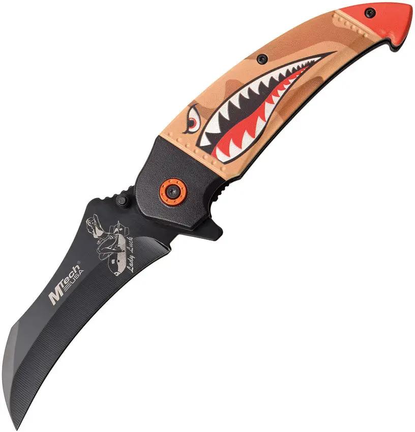 MTech Shark Linerlock Assisted Opening EDC Knife For Everyday Carry Tan Aluminum Handle 3In Blade Collectible by MTech