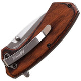 MTech Linerlock Assisted Opening Knife 3Cr13 Satin Blade Brown Pakkawood Handle Etched Inlay For EDC Enthusiasts by MTech