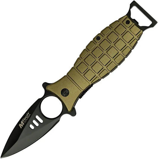 MTech Grenade Linerlock Assisted Opening Knife Green Aluminum Handle Bottle Opener EDC by MTech