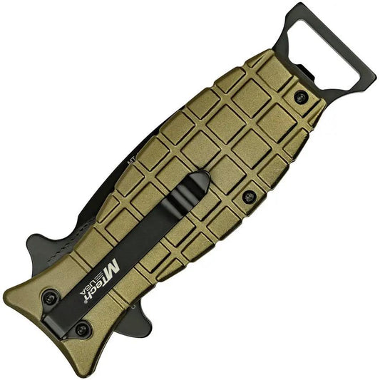 MTech Grenade Linerlock Assisted Opening Knife Green Aluminum Handle Bottle Opener EDC by MTech