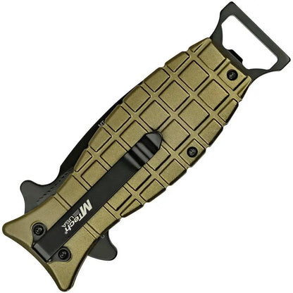 MTech Grenade Linerlock Assisted Opening Knife Green Aluminum Handle Bottle Opener EDC by MTech