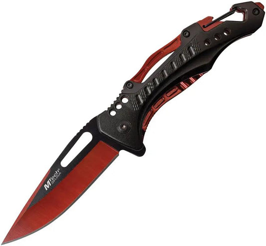 MTech Linerlock Assisted Opening Folding Knife MT A705G2 RD Red Black Aluminum Two Tone Blade EDC Carry Clip by MTech