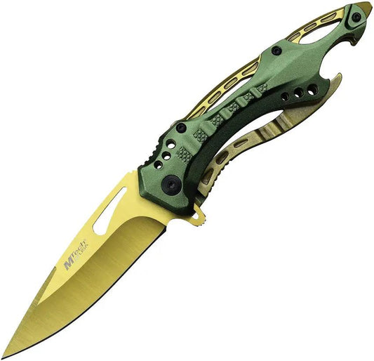 MTech Linerlock Assisted-Opening Green MT-A705GGN Knife With Gold TiNi Blade For EDC by Mtech