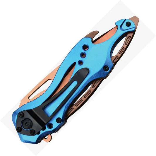 Mtech Linerlock AO Knife MT A705OBL For Everyday Carry One Handed Deploy TiNi Rose Blade Blue Aluminum Handle by Mtech