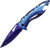 Mtech Linerlock Assisted Opening Knife MT A705PBL Purple TiNi Blade Blue Aluminum Handle EDC Enthusiasts by Mtech