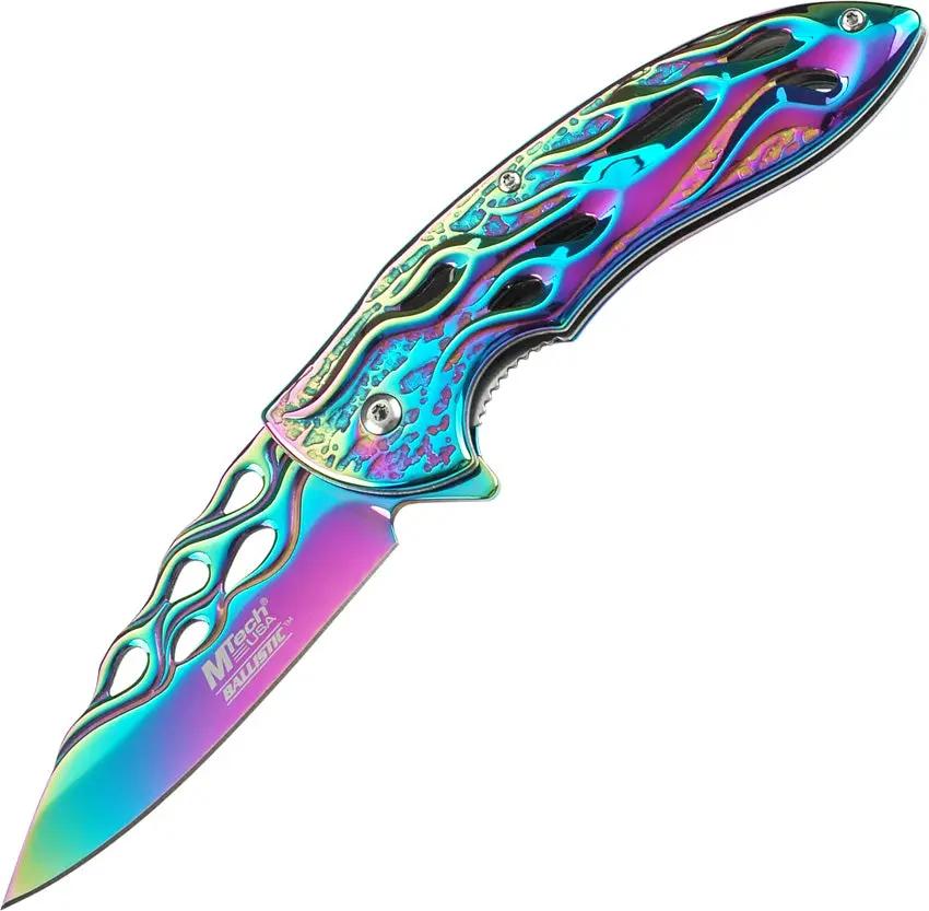 MTech Flame Linerlock Rainbow Assisted Opening Folding Knife for Everyday Carry Enthusiasts by MTech