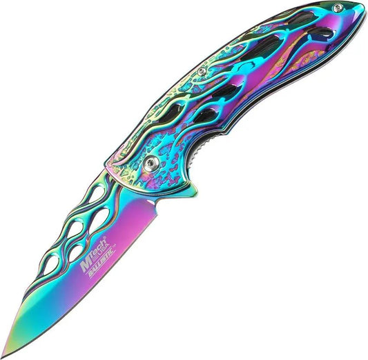 MTech Flame Linerlock Rainbow Assisted Opening Folding Knife for Everyday Carry Enthusiasts by MTech