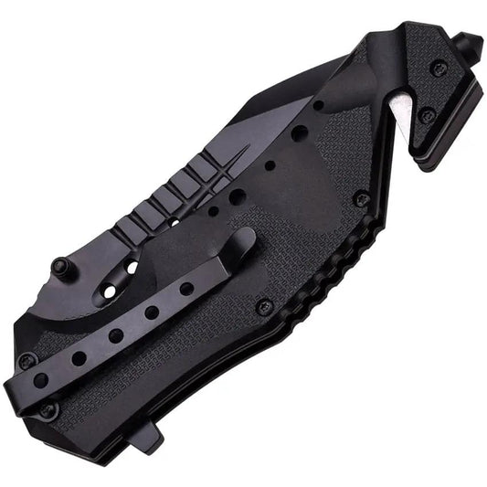 MTech Rescue Linerlock Assisted Opening Knife Black EDC for Emergency Responders with Rescue Tools by MTech
