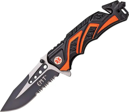 MTech Rescue Linerlock EMT Knife With One Hand Deployment And Emergency Tools For First Responders by MTech