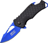 MTech Framelock Assisted Opening Blue Folding Knife One Hand Deployment Drop Point 440 Stainless For Everyday Carry by MTech