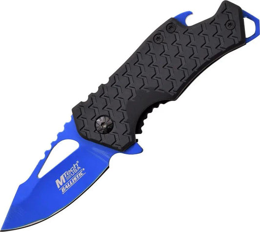 MTech Framelock Assisted Opening Blue Folding Knife One Hand Deployment Drop Point 440 Stainless For Everyday Carry by MTech