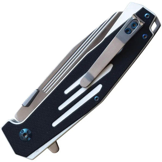 MTech Button Lock Folding Knife MTE FDR034 WH Satin Blade 3.5 Inch G10 Black White EDC Outdoor by MTech