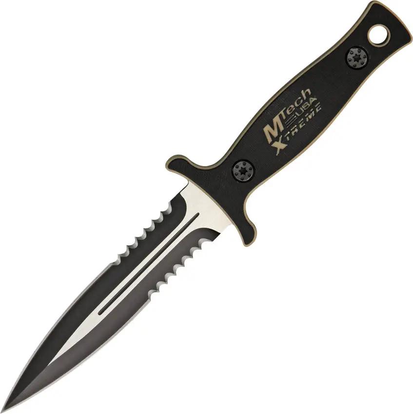 MTech Xtreme MX-8059TN Boot Knife - 11 Inch Full Tang Dagger Blade Black Finish, Partially Serrated 440C Micarta Handle by MTech Xtreme