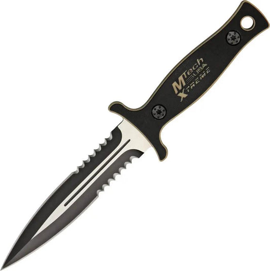 MTech Xtreme MX-8059TN Boot Knife - 11 Inch Full Tang Dagger Blade Black Finish, Partially Serrated 440C Micarta Handle by MTech Xtreme