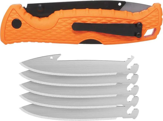 Muddy SWAP Lockback Knife - 5 Replaceable Blades Included 3.5in Satin 420J2 Blade Orange GFN Handle by Muddy