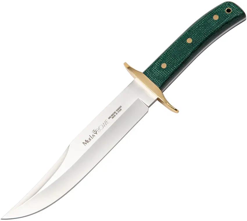 Muela Classic Bowie Knife Satin 6.25in Stainless Blade Full Tang with Green Canvas Micarta Handle for Outdoorsmen by Muela