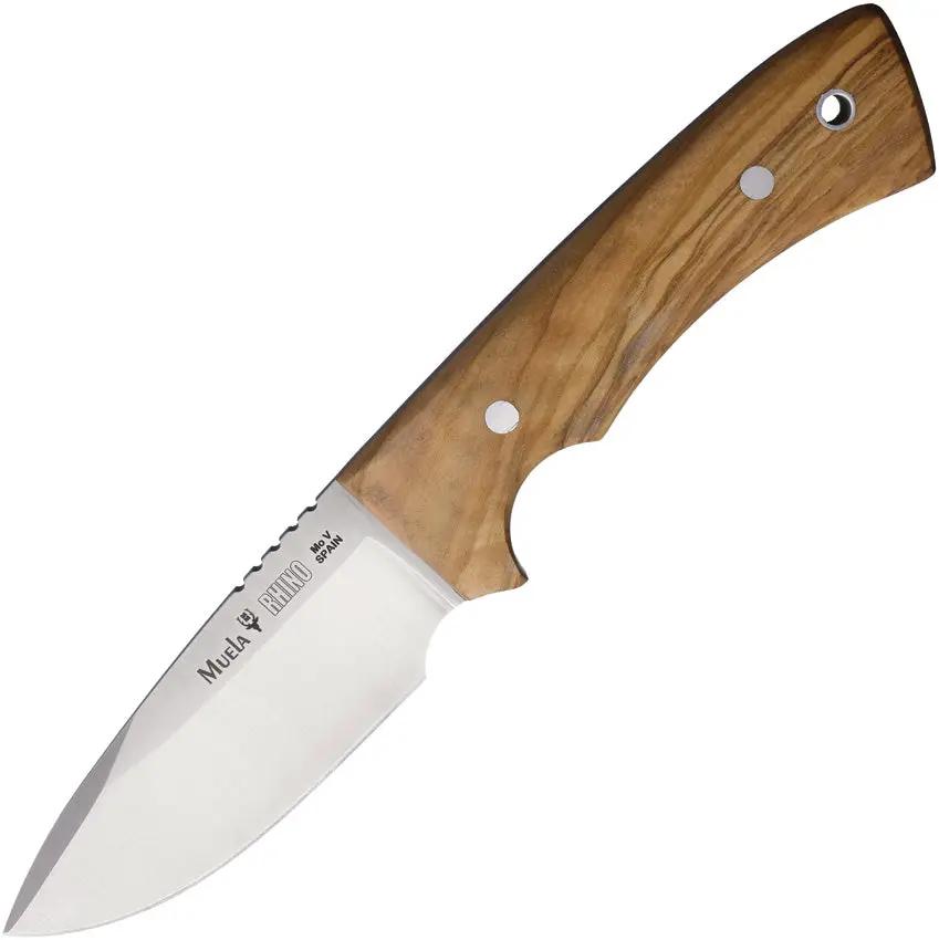 Muela Rhino Fixed Blade Knife Olive Wood Handle 8in Rugged Satin Vanadium Molybdenum Steel Full Tang For Outdoorsmen by Muela