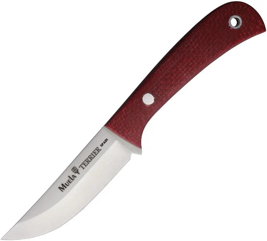 Muela Terrier Fixed Blade Knife Red Full Tang Satin Blade 14C28N With Leather Sheath For Outdoor Enthusiasts Terrier 9Y by Muela