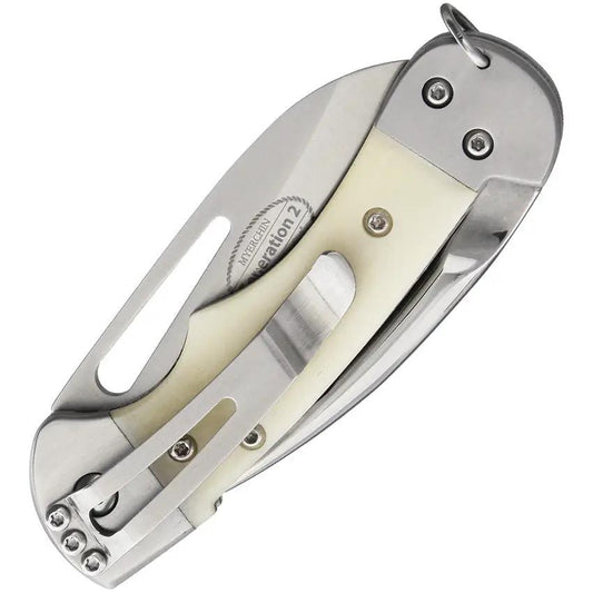 Myerchin Generation 2 Crew Bone AF377 - Locking Marlin Spike Sheepsfoot Blade White Bone Handle by Myerchin
