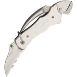 Myerchin Sailors Tool Linerlock Silver P300SL - Stainless Serrated Blade With Marlin Spike And Pliers by Myerchin