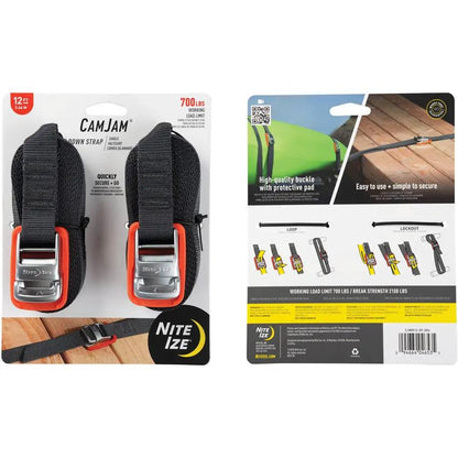 Nite Ize CamJam Tie Down Straps 12 Ft Two Pack With Zinc Alloy Buckle And Heavy Duty Webbing For Pros And DIYers by Nite Ize
