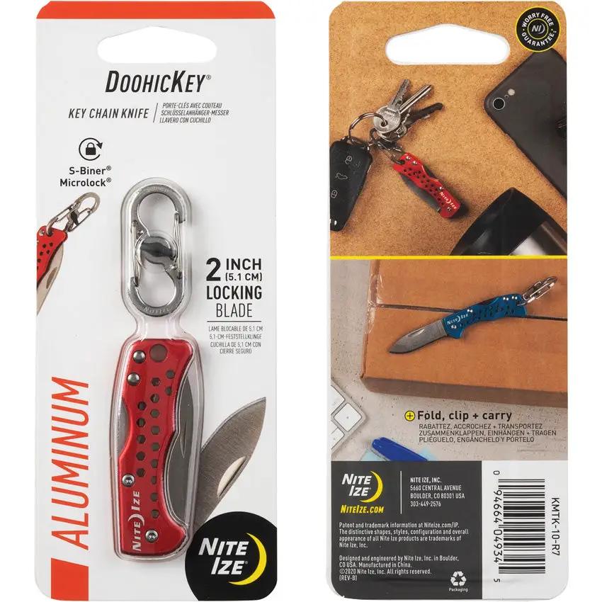 Nite Ize DoohicKey Key Chain Knife KMTK-10-R7 Compact Satin Blade Red Aluminum Handle For Everyday Carry by Nite Ize