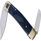 No Box Tools Whittler - Blue Wood Handle Pocket Knife With Satin 5Cr15MoV Clip And Sheepsfoot Blades by No Box Tools