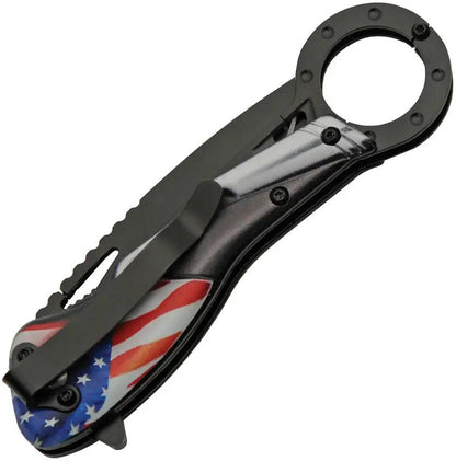 National Hot Rod Association Flag Linerlock Knife - Assisted Opening With 3 Inch Black Blade And ABS Handle by National Hot Rod Association