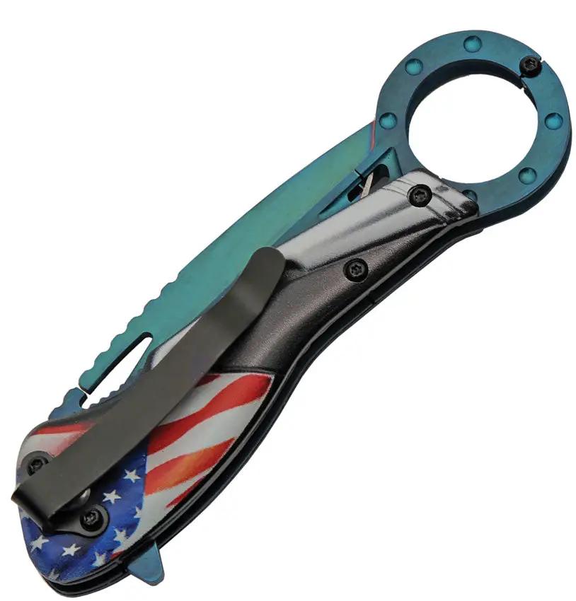 National Hot Rod Association Flag Linerlock Knife AO Blue NHRA 54BL - Blue TiNi Coated Blade by National Hot Rod Association