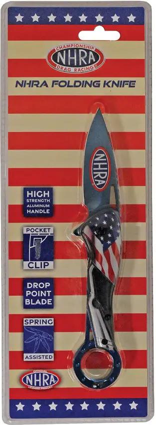 National Hot Rod Association Flag Linerlock Knife AO Blue NHRA 54BL - Blue TiNi Coated Blade by National Hot Rod Association