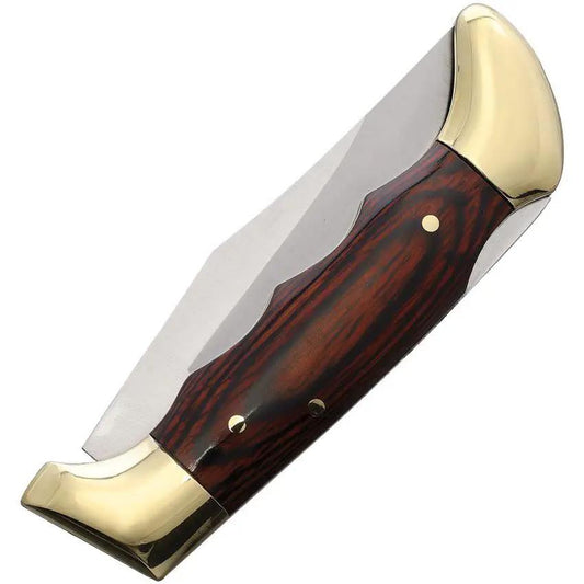 Nieto Caza Lockback 619 Outdoor EDC Knife With Satin Clip Point Blade And Stamina Wood Grip Brass Bolsters Boxed by Nieto