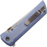 North Mountain Blade Chop 2 Button Lock Knife - Blue Canvas Micarta Handle With San Mai Tanto Blade And Pocket Clip by North Mountain Blade