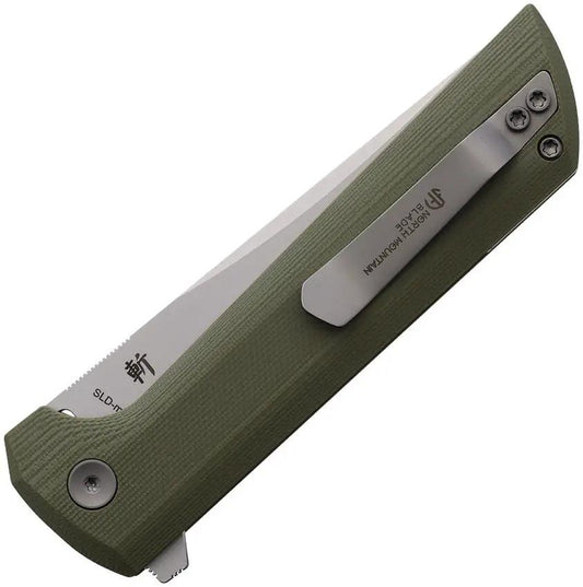 North Mountain Blade Chop - 2 Button Lock San Mai Tanto Knife Green G10 Handle 2406GR by North Mountain Blade