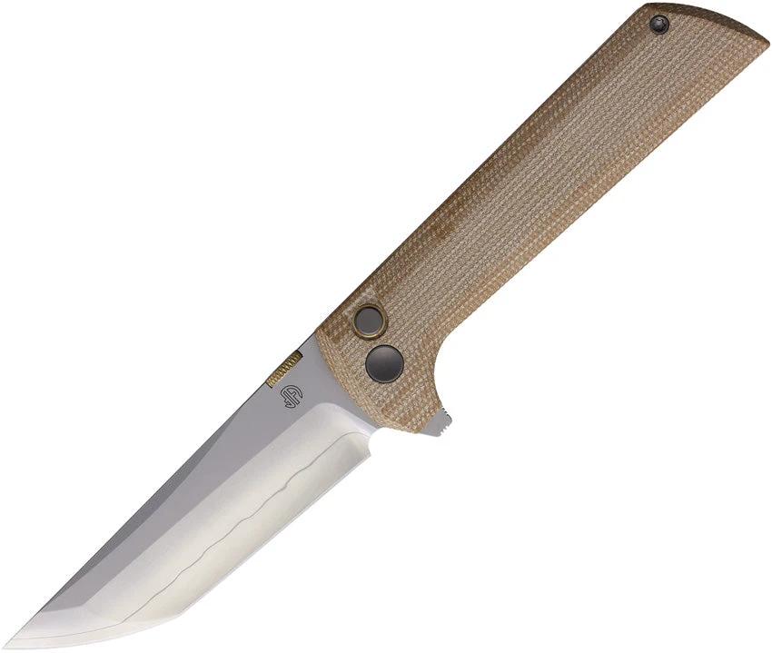 North Mountain Blade Chop 2 Button Lock Micarta Tan 2406-YLMCT by North Mountain Blade