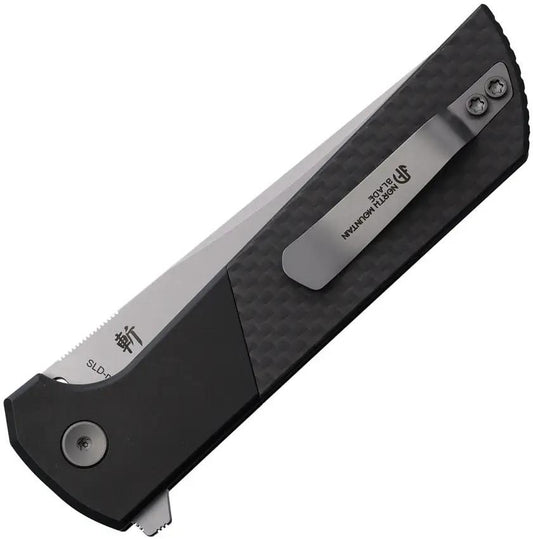 North Mountain Blade Chop 2 Button Lock CF San Mai Tanto Folding Knife - Carbon Fiber Handle by North Mountain Blade
