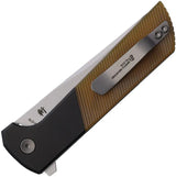 North Mountain Blade Chop 2 Button Lock PEI Stripe Knife - San Mai Tanto, Amber PEI Handle by North Mountain Blade