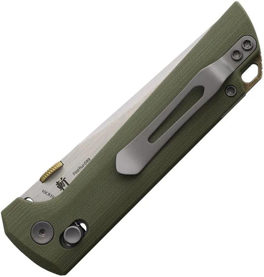 North Mountain Blade Chop 2 Crossbar Lock Green Knife - 3.5 Inch Tanto Copper Clad Blade by North Mountain Blade