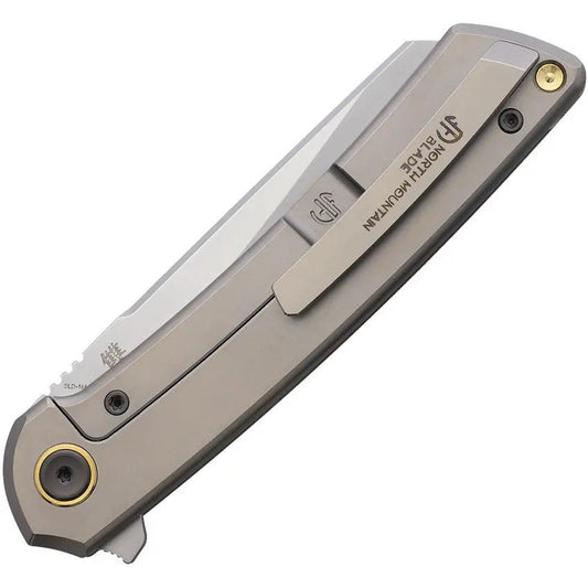 North Mountain Echo Framelock Knife With Ti Holes 2506 Hole - Titanium Handle SLD MAGIC Blade 4.5in Closed Pocket Clip by North Mountain Blade