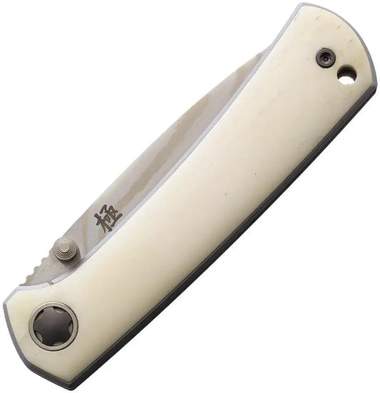 North Mountain Blade Ultra Linerlock Bone Knife - ZDP-189 Stainless Blade 3.75 Inch Closed 2.75 Inch Blade Bone Handle by North Mountain Blade