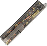 North Mountain Blade Kaiken Linerlock Golden Toad - Titanium Handle With Copper Inlays And Engraved Toad Artwork by North Mountain Blade