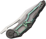 NOC Knives MT-32 Button Lock Green - M390 Wharncliffe Blade With Gray Titanium Handle And Green Anodized Onlay by NOC Knives