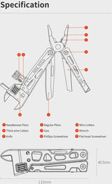 NexTool Vanguard Multi Tool NE20131 5.25 Inch Closed Stainless Handle With Wrench Needlenose Pliers Wire Cutter Saw Blade by NexTool