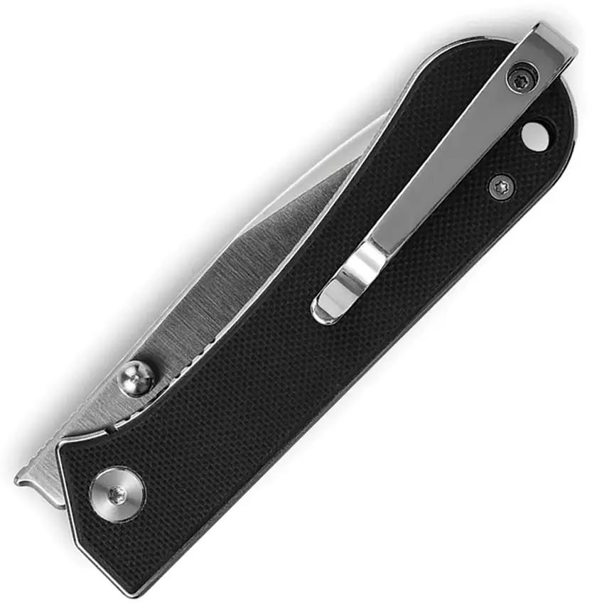 NUKNIVES Kumpanter Linerlock - Satin D2 Drop Point Blade, Black G10 Handle, Thumb Stud, Extended Tang, Pocket Clip by NUKNIVES