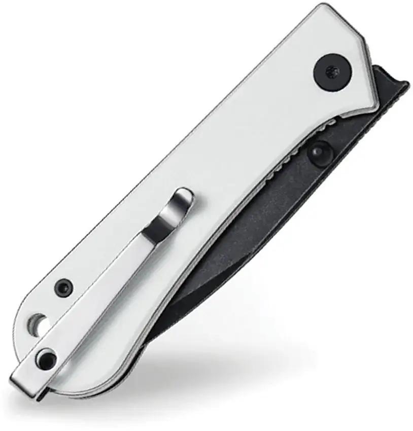 NUKNIVES Kumpanter Linerlock White S13-1007 - D2 Tool Steel Drop Point Blade, White G10 Handle by NUKNIVES