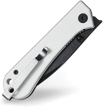 NUKNIVES Kumpanter Linerlock White S13-1007 - D2 Tool Steel Drop Point Blade, White G10 Handle by NUKNIVES