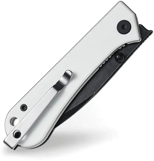 NUKNIVES Kumpanter Linerlock White S13-1007 - D2 Tool Steel Drop Point Blade, White G10 Handle by NUKNIVES
