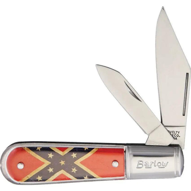 Novelty Cutlery Barlow Knife - Confederate Flag Artwork With Clip And Pen Blades, Stainless Steel Blade by Novelty Cutlery