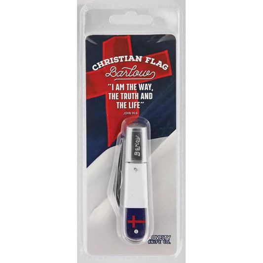 Novelty Cutlery Christian Flag Barlow Knife - Clip And Pen Blades With Stainless Steel Blade by Novelty Cutlery