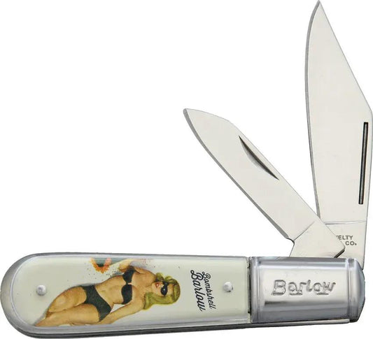 Novelty Cutlery Bombshell Barlow K0012 - Pinup Girl Handle Artwork With Mirror Finish Stainless Clip And Pen Blades by Novelty Cutlery
