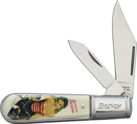 Novelty Cutlery Bombshell Barlow Knife - 3.25 Inch Closed Acrylic Pinup Handle Artwork by Novelty Cutlery